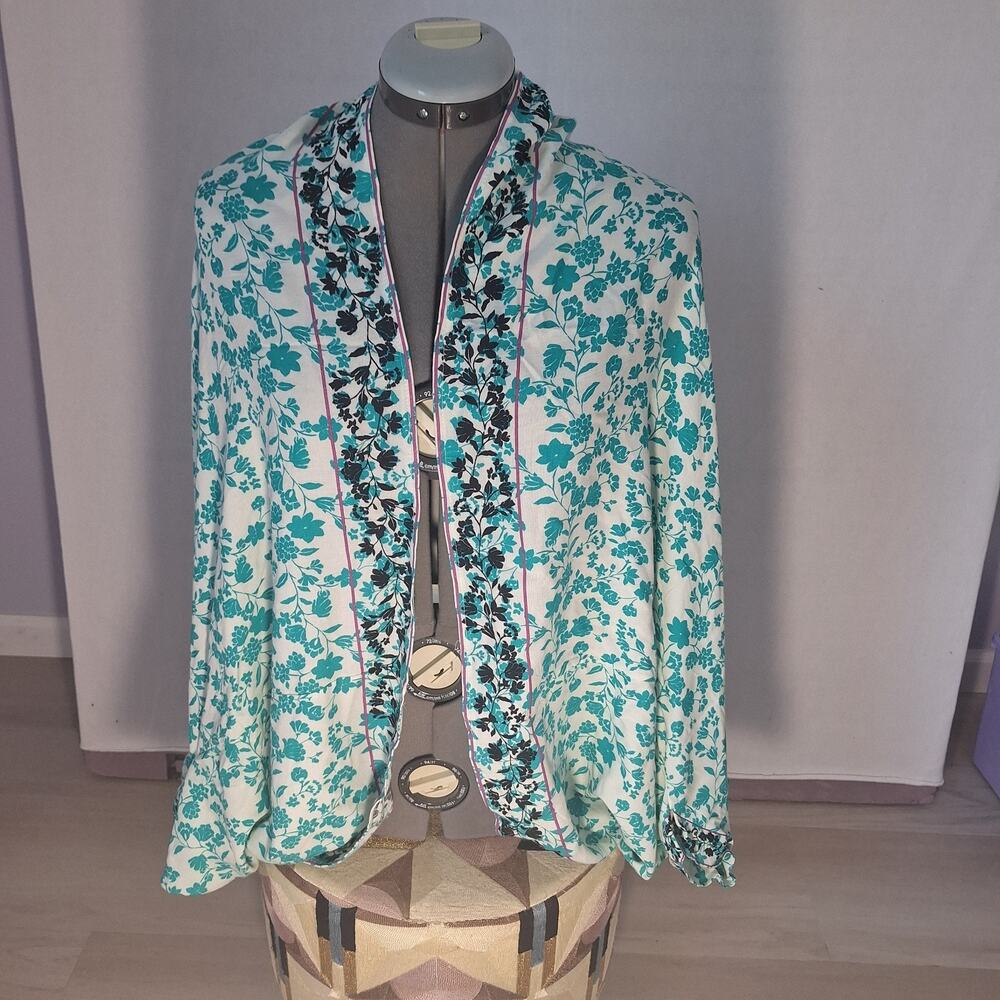 Lovestitch Cardigan Kimono Shawl Floral Damask Print Teal Boho Fairy Whimsy OS